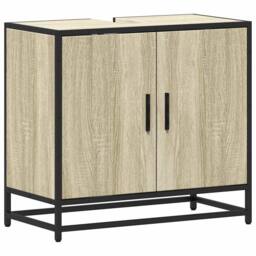 Berkfield Home Bathroom Sink Cabinet Sonoma Oak 65x33x60 cm Engineered Wood in Tan - Size: 65 x 33 x 60 cm - thumbnail 1