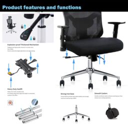 JFY Ergonomic Reclining Office Chair with Breathable Mesh Design in Black - thumbnail 5