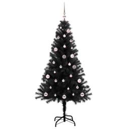 Berkfield Home Lush Christmas Tree with 150 LEDs with Stand Black 150 cm PVC - thumbnail 1