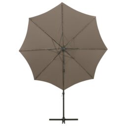 Berkfield Home Cantilever Umbrella with Pole & LED Lights Taupe 300 cm in Beige - thumbnail 6