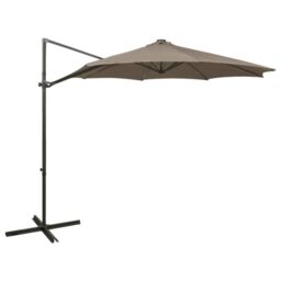 Berkfield Home Cantilever Umbrella with Pole & LED Lights Taupe 300 cm in Beige - thumbnail 1