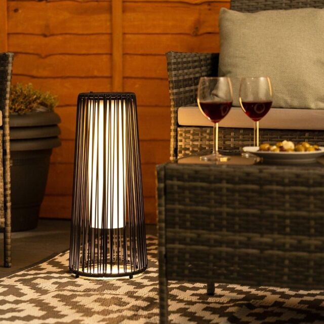 ValueLights Black Rattan Small Solar Garden Outdoor Floor Lamp - image 1