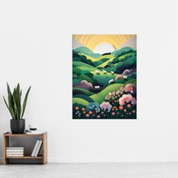"Artery8 Valley Of The Sheep Modern Digital Aesthetic Sunrise English Countryside Simple Flat Extra Large XL Wall Art Poster Print - Size: W24"" x H32""" - thumbnail 4