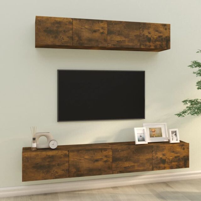 Berkfield Home 4 Piece TV Cabinet Set Smoked Oak Engineered Wood in Brown - image 1