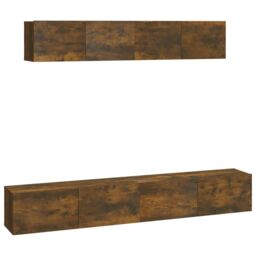 Berkfield Home 4 Piece TV Cabinet Set Smoked Oak Engineered Wood in Brown - thumbnail 2