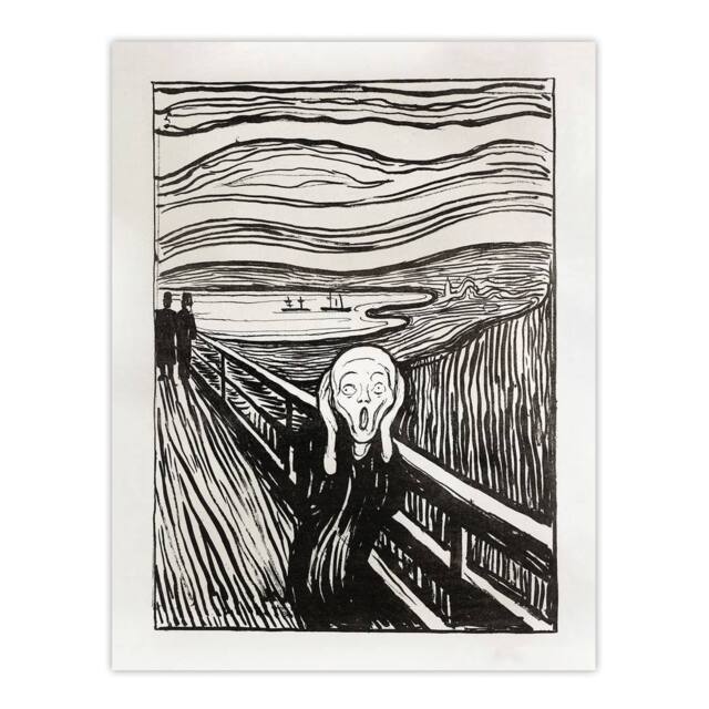 "Artery8 The Scream 1895 Black & White Munch Vintage Wall Art Print Poster - Size: W12"" x H16""" - image 1