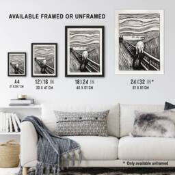 "Artery8 The Scream 1895 Black & White Munch Vintage Wall Art Print Poster - Size: W12"" x H16""" - thumbnail 3