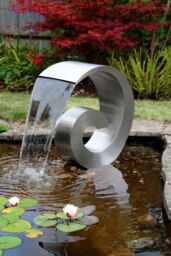 Primrose Curve Stainless Steel Cascading Water Feature Reservoir 66cm in Metallic Silver - thumbnail 2