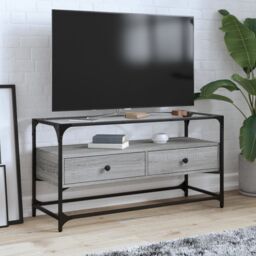 Berkfield Home TV Cabinet with Glass Top Grey Sonoma 98x35x51 cm Engineered Wood - Size: 98 x 35 x 51 cm