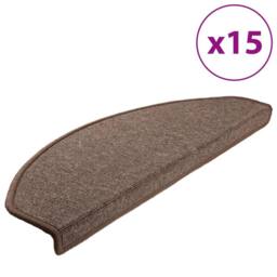 Berkfield Home Carpet Stair Treads 15 pcs Coffee Brown 65x24x4 cm - Size: Medium - thumbnail 2