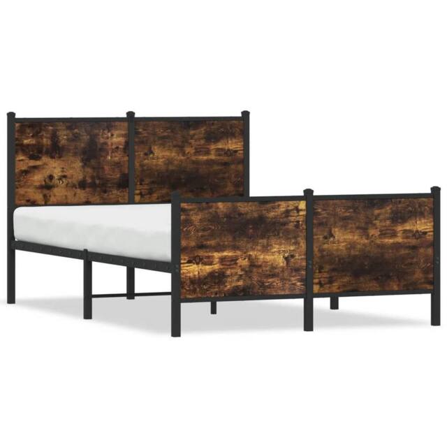 Berkfield Home Metal Bed Frame without Mattress Smoked Oak 120x200 cm in Brown - Size: Small Double - image 1