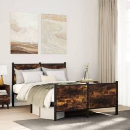 Berkfield Home Metal Bed Frame without Mattress Smoked Oak 120x200 cm in Brown - Size: Small Double - thumbnail 2