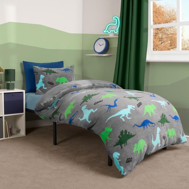 OHS Dino Fleece Duvet Cover Set Grey Bedding Quilt Warm Thermal Soft - Size: Junior - image 1