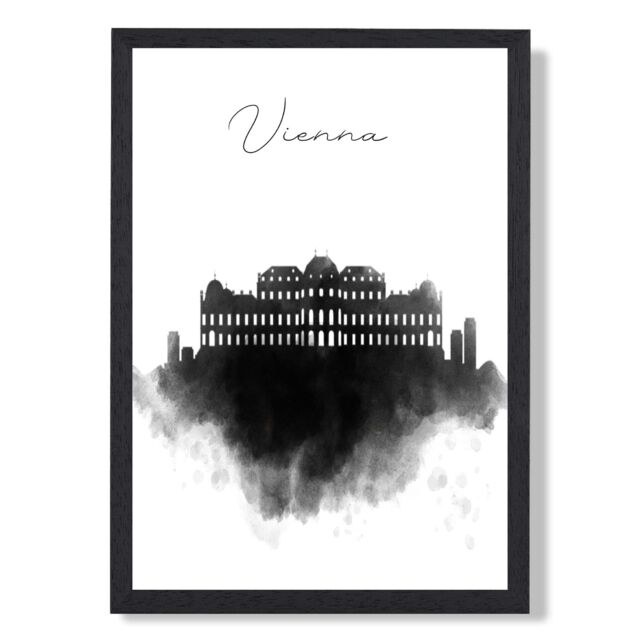 ARTZE Vienna Watercolour Skyline City Framed Print SIZE: A3 with Black Frame - Size: A4 - image 1