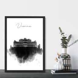 ARTZE Vienna Watercolour Skyline City Framed Print SIZE: A3 with Black Frame - Size: A4 - thumbnail 2