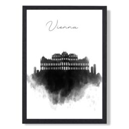 ARTZE Vienna Watercolour Skyline City Framed Print SIZE: A3 with Black Frame - Size: A4 - thumbnail 1