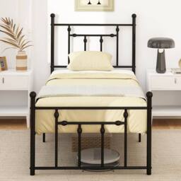 Costway Single Size Metal Bed Frame Metal Slats Supported Platform Bed in Black - thumbnail 1