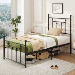 Costway Single Size Metal Bed Frame Metal Slats Supported Platform Bed in Black - thumbnail 4