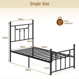 Costway Single Size Metal Bed Frame Metal Slats Supported Platform Bed in Black - thumbnail 2