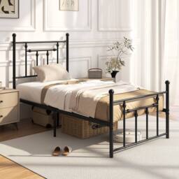 Costway Single Size Metal Bed Frame Metal Slats Supported Platform Bed in Black - thumbnail 5