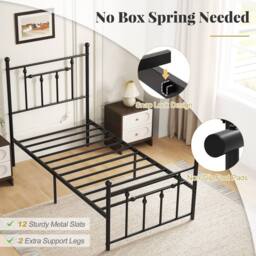 Costway Single Size Metal Bed Frame Metal Slats Supported Platform Bed in Black - thumbnail 8