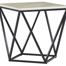 Wyld and Coco 50 x 50 cm Side End Table Beige Marble-Look Top with Black Metal Frame - thumbnail 2