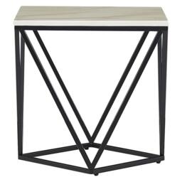 Wyld and Coco 50 x 50 cm Side End Table Beige Marble-Look Top with Black Metal Frame - thumbnail 3