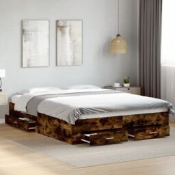 Berkfield Home Bed Frame with Drawers without Mattress Smoked Oak 150x200 cm King Size in Brown - thumbnail 1
