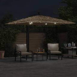 Berkfield Home Garden Parasol with with LEDs & Steel Pole Brown 290x290x238 cm - Size: 290 x 290 x 238 cm - thumbnail 3