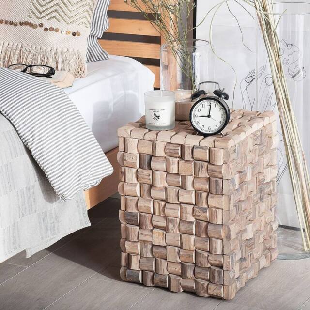 Wyld and Coco Teak Mosaic Bedside Table 32 x 32 cm Light Brown - image 1