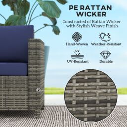 OUTSUNNY Rattan Wicker 2-seat Sofa Loveseat Padded Garden Furniture in Dark Blue - thumbnail 4