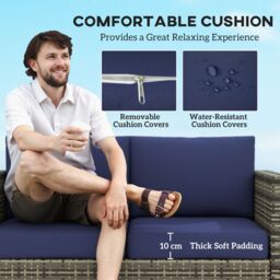 OUTSUNNY Rattan Wicker 2-seat Sofa Loveseat Padded Garden Furniture in Dark Blue - thumbnail 6