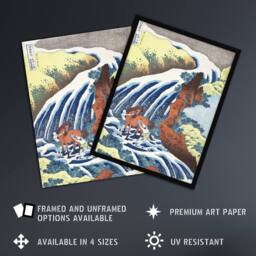Artery8 Waterfall Yoshitsune Horse Japan Vintage Framed Wall Art Print Hokusai in Blue - Size: A4 - thumbnail 2