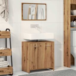 Berkfield Home Bathroom Cabinet with Mirror Artisan Oak Engineered Wood in Brown - thumbnail 3