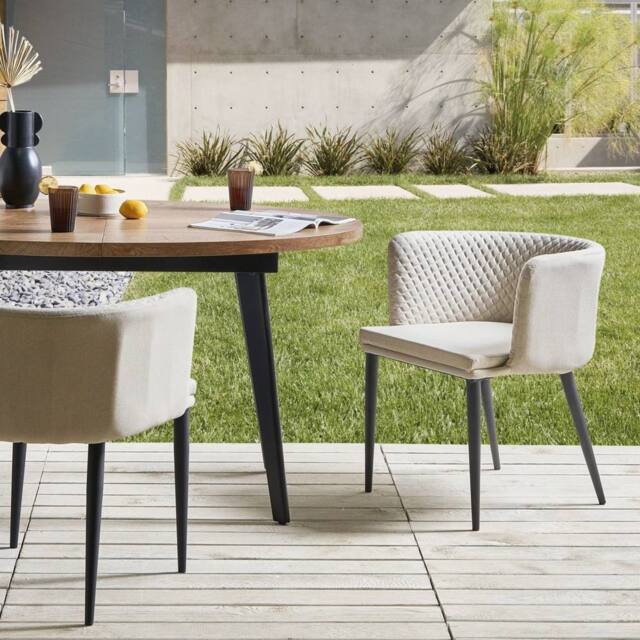 Wyld and Coco Outdoor Living Set 2 Beige Armchairs Olefin Upholstery Powder Coat - image 1