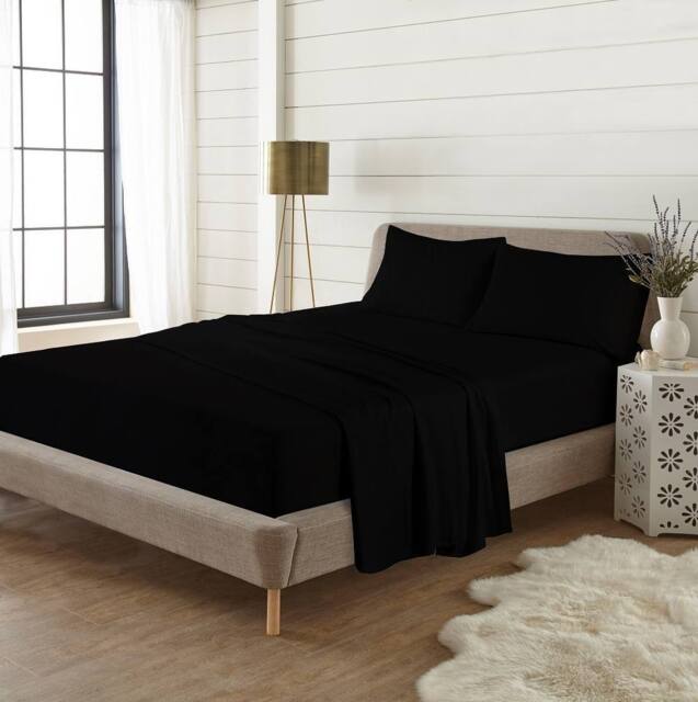 Homes-Linen Plain Thermal Flannelette Flat Sheet 100% Brushed Cotton Bedding in Black - Size: Single - image 1