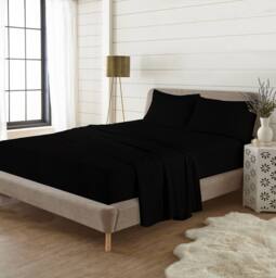 Homes-Linen Plain Thermal Flannelette Flat Sheet 100% Brushed Cotton Bedding in Black - Size: Single - thumbnail 1