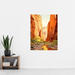 Artery8 Zion National Park Canyon Artwork Amber Orange Green Bright Sunlit Narrows Gorge Extra Large XL Unframed Wall Art Poster Print - thumbnail 4