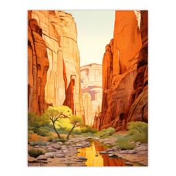 Artery8 Zion National Park Canyon Artwork Amber Orange Green Bright Sunlit Narrows Gorge Extra Large XL Unframed Wall Art Poster Print - thumbnail 1