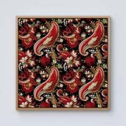 Warren Reed - Designer Paisley Christmas Stars Red Framed Canvas in Light Brown - Size: w40 inch x h40 inch - thumbnail 1