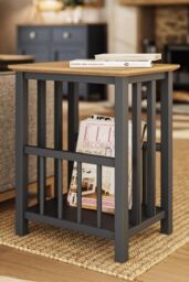 FWStyle Oak Magazine Rack Table Graphite Blue Ready Assembled in Dark Blue - thumbnail 1