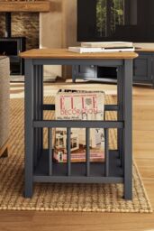 FWStyle Oak Magazine Rack Table Graphite Blue Ready Assembled in Dark Blue - thumbnail 2