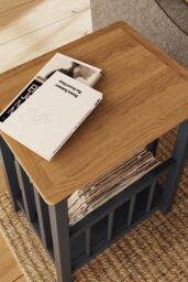 FWStyle Oak Magazine Rack Table Graphite Blue Ready Assembled in Dark Blue - thumbnail 3