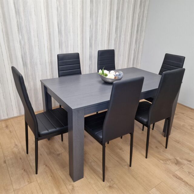 KOSY KOALA Modern Grey Dining Table Set with 4 Grey Velvet Chairs & 1 Bench - Dining Room Furniture Set in Brown - image 1