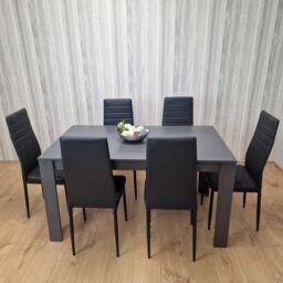 KOSY KOALA Modern Grey Dining Table Set with 4 Grey Velvet Chairs & 1 Bench - Dining Room Furniture Set in Brown - thumbnail 6