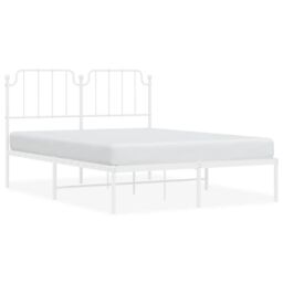 Berkfield Home Metal Bed Frame with Headboard White 135x190 cm Double - thumbnail 2