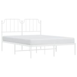 Berkfield Home Metal Bed Frame with Headboard White 135x190 cm Double - thumbnail 3