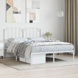 Berkfield Home Metal Bed Frame with Headboard White 135x190 cm Double