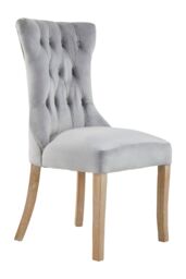 Orsina Black Buttoned Dining Chair, Button Tufted Accent Chair, Upholstered Seat With Wooden Legs, Decorative Chair in Grey