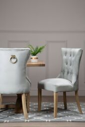 Orsina Black Buttoned Dining Chair, Button Tufted Accent Chair, Upholstered Seat With Wooden Legs, Decorative Chair in Grey - thumbnail 5